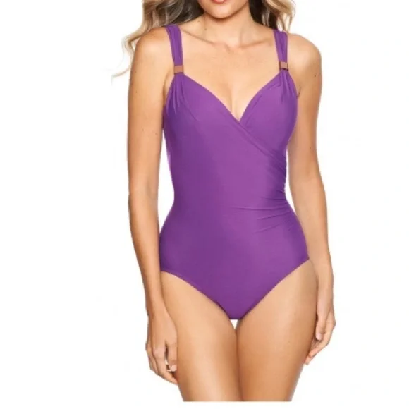 Miraclesuit Twist-Front Siren One-Piece, Orchid Purple, swimsuit, swim - Picture 6 of 14